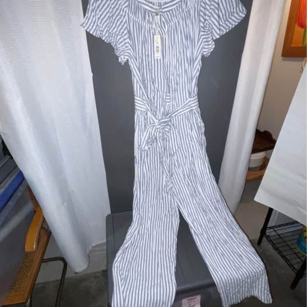 RARE Max Studio Blue & White Stripe Jumpsuit - 100% Cotton - Size M - NWT